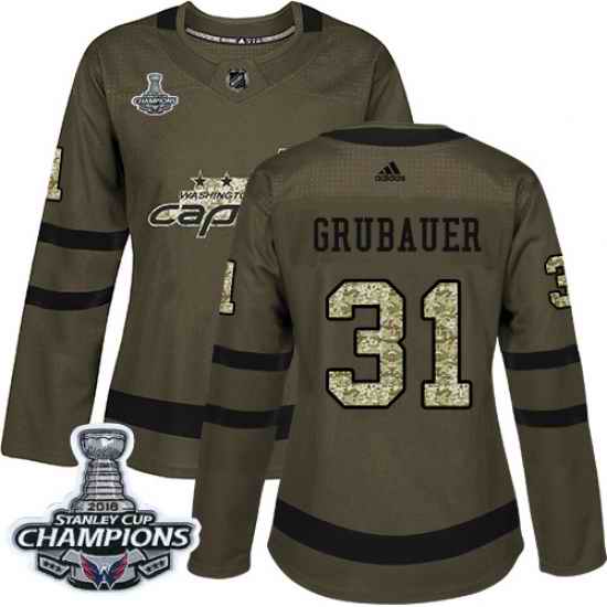 Adidas Capitals #31 Philipp Grubauer Green Salute to Service Stanley Cup Final Champions Womens Stitched NHL Jersey